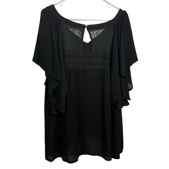 Loralette Tunic Top Blouse Womens 1X Gray V Neck Lace Back Flutter Sleeve Flowy - Picture 2 of 7